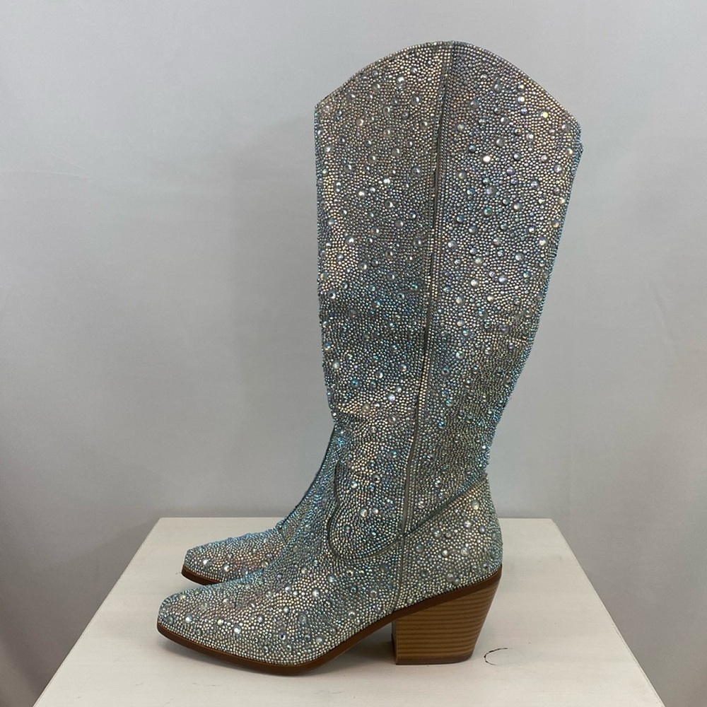 NWOT Rhinestone Cowgirl Boots  Sparkly Knee High Cowboy Boots Chunky Heel